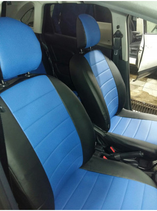 Модельные авточехлы для Lada (ВАЗ) XRAY из экокожи Premium, черный+синий