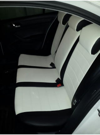 Модельные авточехлы для Skoda Rapid (2014-н.в.) из экокожи Premium, черный+белый