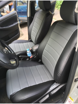 Модельные авточехлы для Toyota Corolla (2000-2007) из экокожи Premium, черный+серый