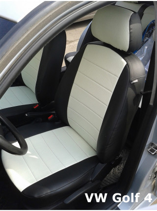 Модельные авточехлы для Volkswagen Golf IV (1997-2004) из экокожи Premium, черный+белый