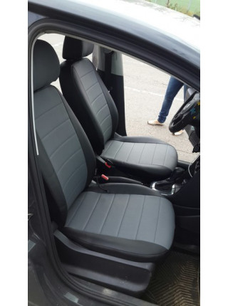Модельные авточехлы для Volkswagen Polo (2009-н.в.) из экокожи Premium, черный+серый