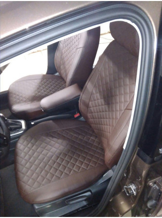 Модельные авточехлы для Volkswagen Polo (2009-н.в.) из экокожи Premium 3D ромб, шоколад
