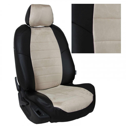 Модельные авточехлы для Volvo S60 II (2010-н.в.) из экокожи Premium и алькантары, черный+бежевый