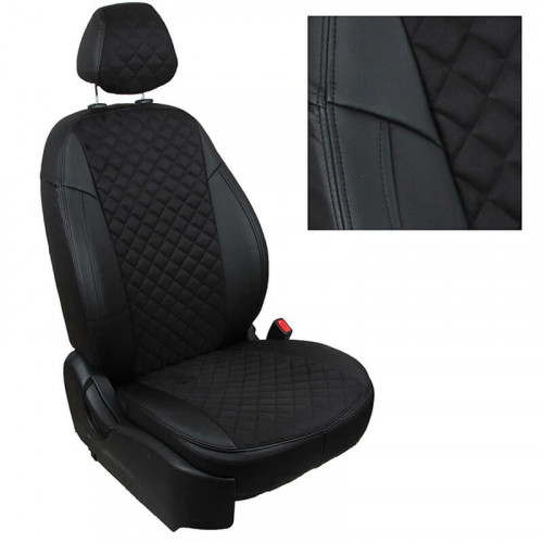 Модельные авточехлы для Geely Emgrand X7 (2013-н.в.) из экокожи Premium 3D ромб и алькантары, черный