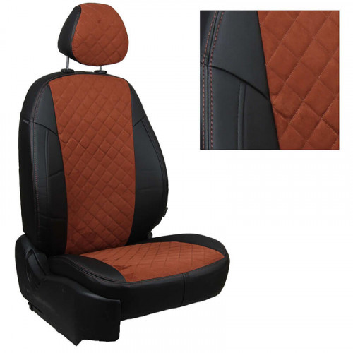 Модельные авточехлы для Toyota Matrix из экокожи Premium 3D ромб и алькантары, черный+коричневый