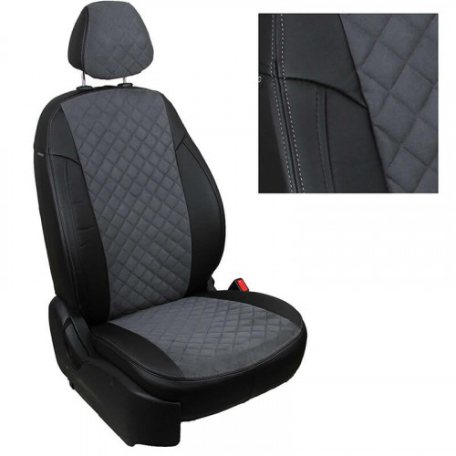 Модельные авточехлы для Geely Emgrand X7 (2013-н.в.) из экокожи Premium 3D ромб и алькантары, черный+серый