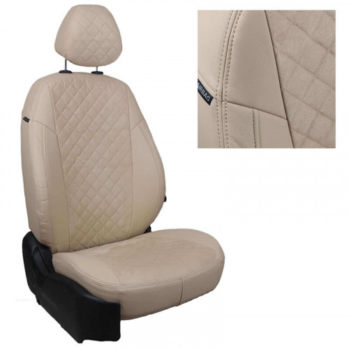 Модельные авточехлы для Geely Emgrand X7 (2013-н.в.) из экокожи Premium 3D ромб и алькантары, бежевый