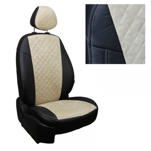 Модельные авточехлы для Geely Emgrand X7 (2013-н.в.) из экокожи Premium 3D ромб и алькантары, черный+бежевый