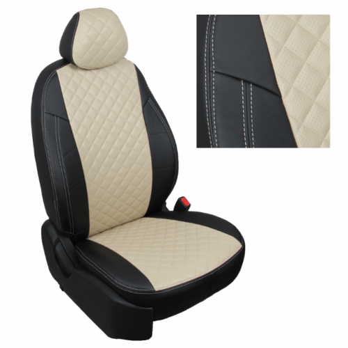 Модельные авточехлы для Peugeot Partner Tepee (2008-н.в.) из экокожи Premium 3D ромб, черный+бежевый