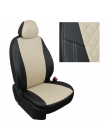 Модельные авточехлы для Mitsubishi Pajero Sport II (2008-2015) из экокожи Premium 3D ромб, черный+бежевый Модельные авточехлы для Mitsubishi Pajero Sport II (2008-2015) из экокожи Premium 3D ромб, черный+бежевый