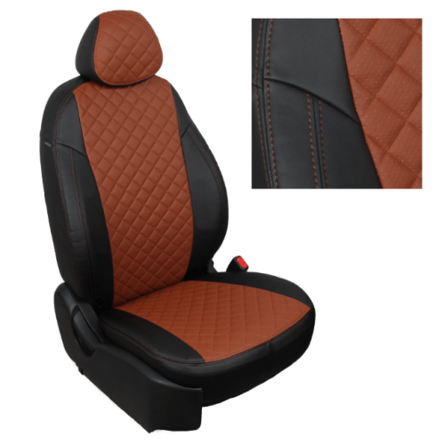 Модельные авточехлы для Peugeot 307 (2001-2008) из экокожи Premium 3D ромб, черный+коричневый