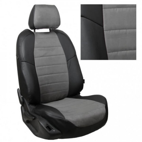 Модельные авточехлы для Geely Emgrand X7 (2013-н.в.) из экокожи Premium и алькантары, черный+серый