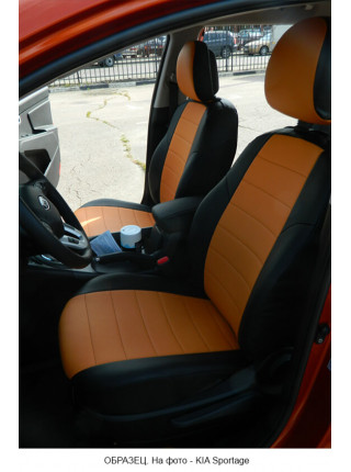 Модельные авточехлы для Peugeot 4008 (2012-н.в.) из экокожи Premium, черный+оранжевый