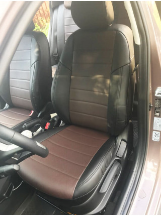 Модельные авточехлы для Peugeot 4008 (2012-н.в.) из экокожи Premium, черный+шоколад