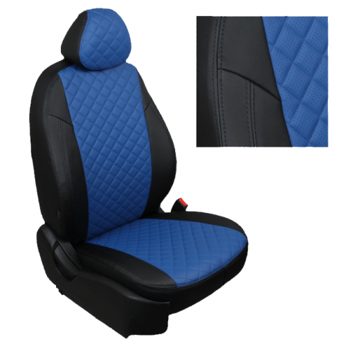 Модельные авточехлы для Peugeot 301 из экокожи Premium 3D ромб, черный+синий