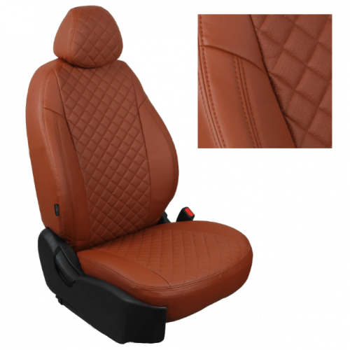 Модельные авточехлы для Peugeot Boxer (2006-н.в.) 3 места из экокожи Premium 3D ромб, коричневый