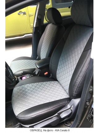 Модельные авточехлы для Peugeot 4008 (2012-н.в.) из экокожи Premium 3D ромб, черный+серый