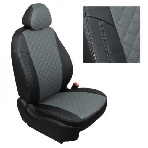 Модельные авточехлы для Peugeot 307 (2001-2008) из экокожи Premium 3D ромб, черный+серый