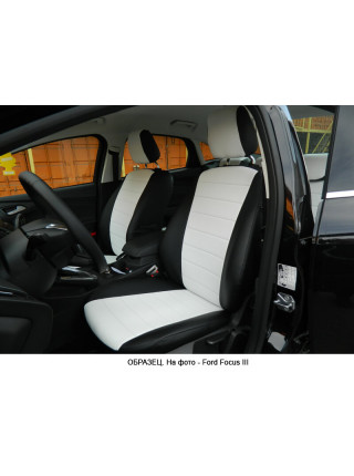 Модельные авточехлы для Mitsubishi L200 (2015-н.в.) из экокожи Premium, черный+белый