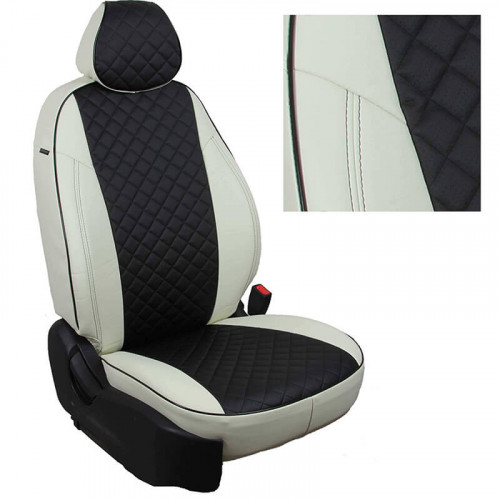 Модельные авточехлы для Mitsubishi Lancer IX (2003-2012) из экокожи Premium 3D ромб, белый+черный