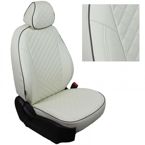 Модельные авточехлы для Mitsubishi Lancer X (2012-н.в.) из экокожи Premium 3D ромб, белый